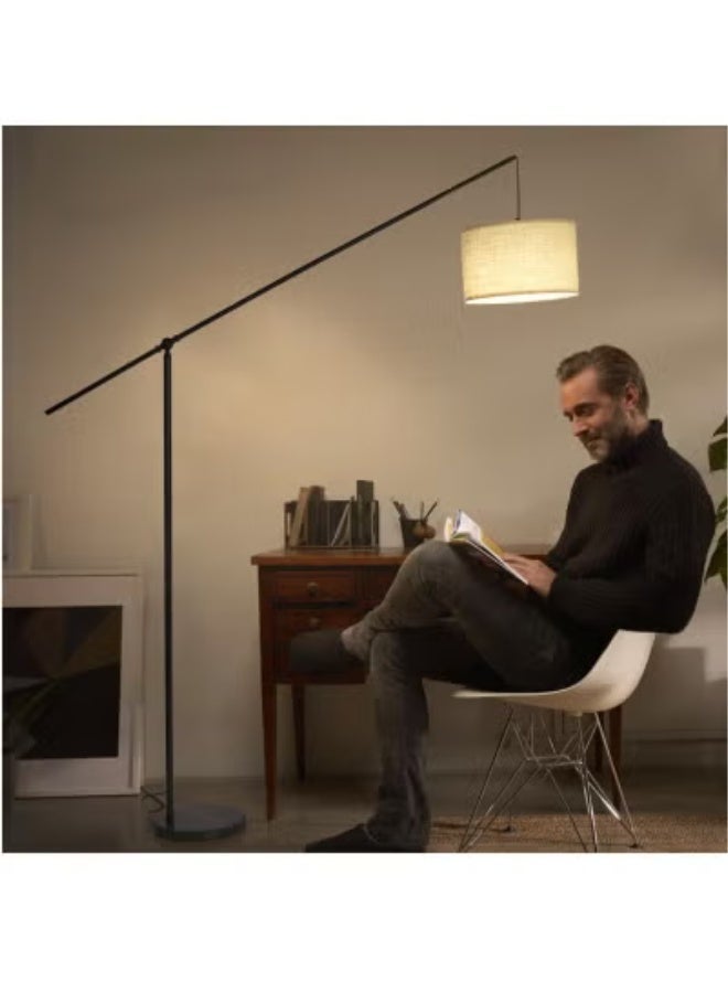 بيوينتي مصباح أرضي معلق ذو ذراع متوازن قابل للتعديل للكنبة والأريكة مثالي للقراءة في غرف المعيشة والمنام مزود بظلال من الكتان الطبيعي وقاعدة ثقيلة يعمل بمفتاح تشغيل أرضي - Image 3